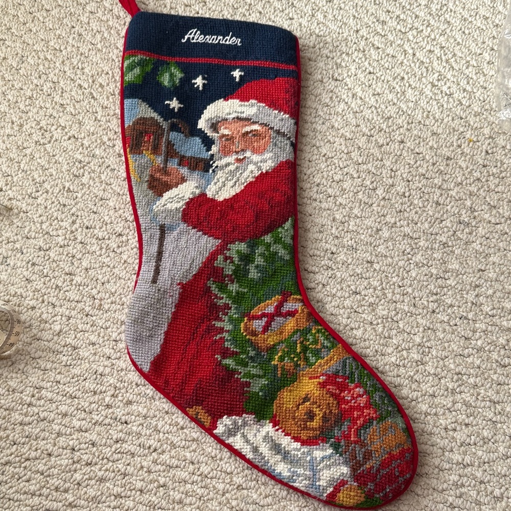 Needlepoint Christmas Stocking with Santa Design “Alexander”